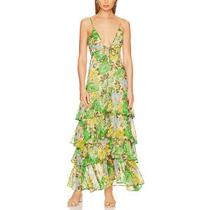 Astr The Label 'Aneira' Green Chiffon Ruffle Detail Dress Size L